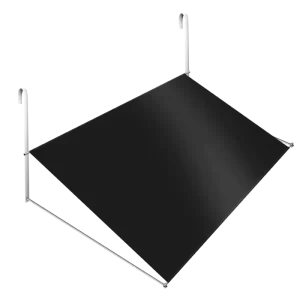 Toldo para caminhão na cor preta, com estrutura metálica e suporte para fixação, projetado para proteção contra sol e chuva.
